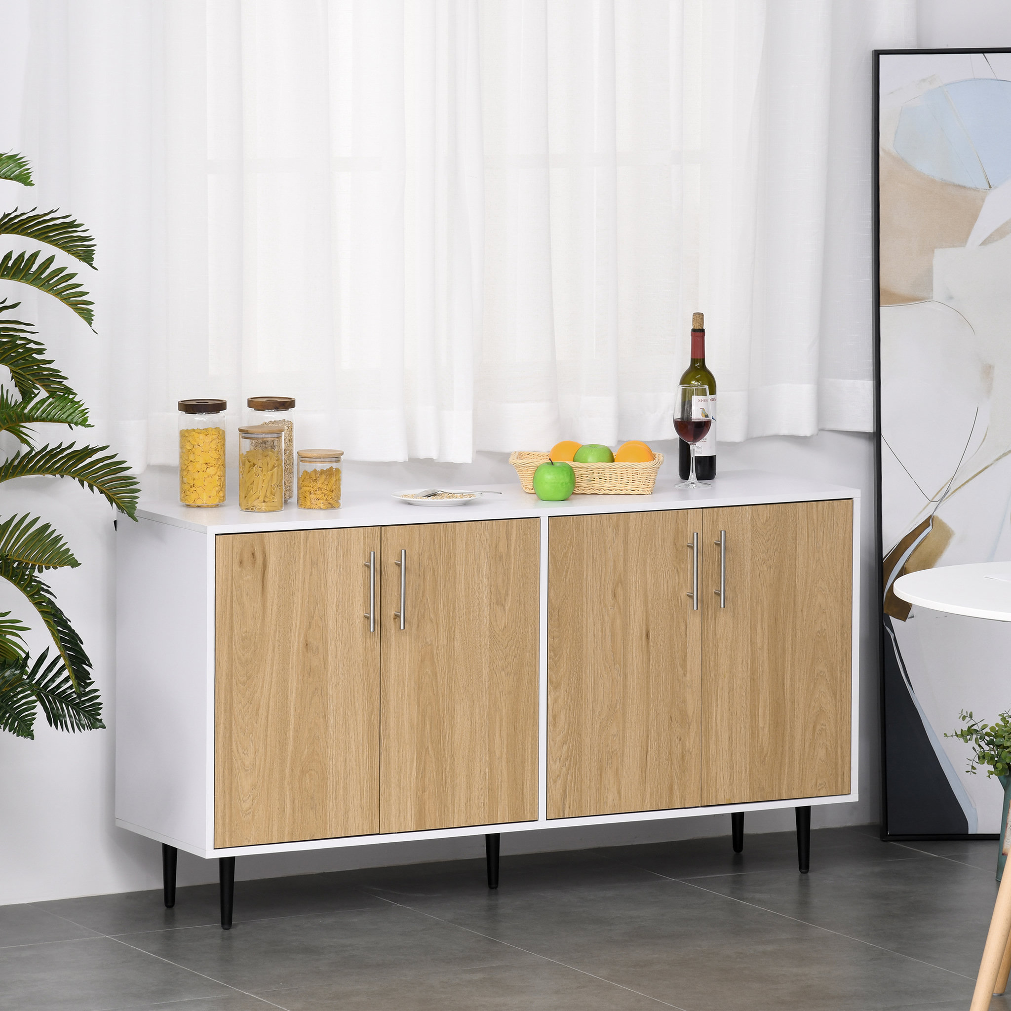 Voir la diapositive 4 : HOMCOM Buffet meuble de rangement 2 placards 2 portes avec étagères réglables blanc chêne clair
