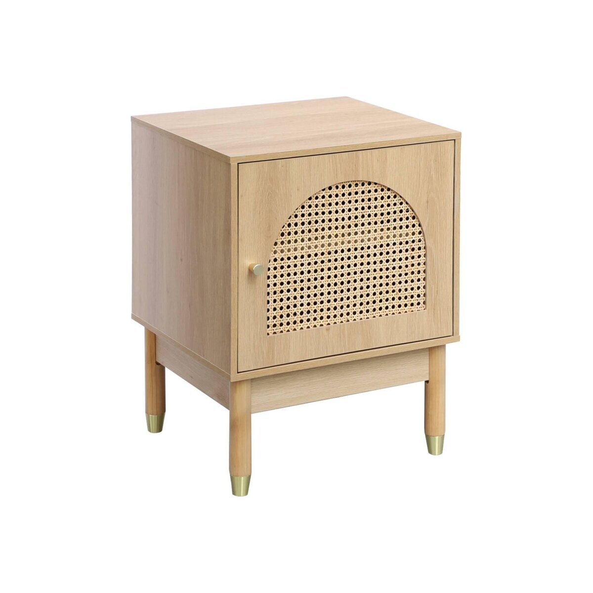 SWEEEK Table de chevet bohème bois et cannage naturel 1 porte 45 x 40 x 60 cm - Judith