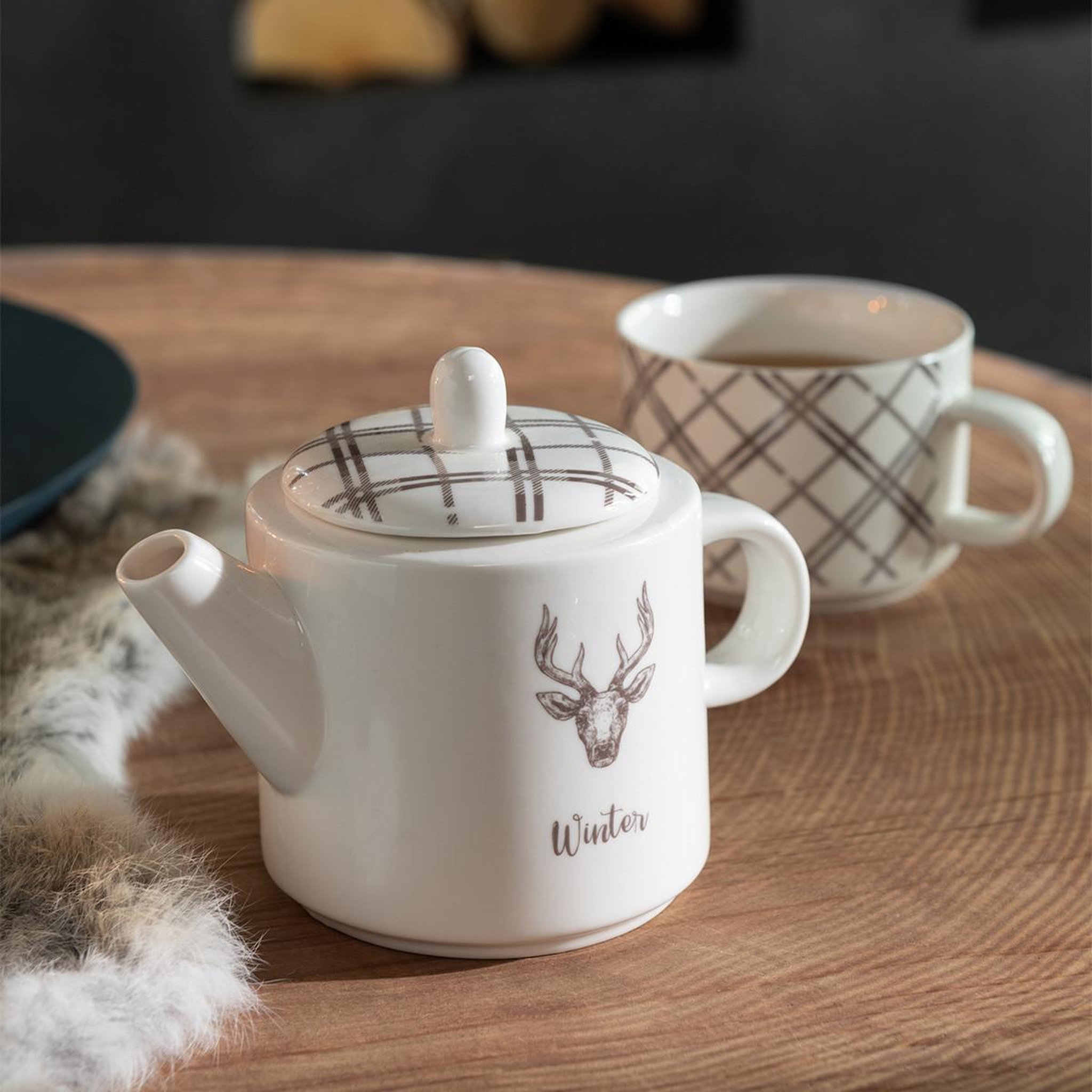 Voir la diapositive 4 : J-LINE Théière Avec Tasse  Renne Winter  78cl Blanc