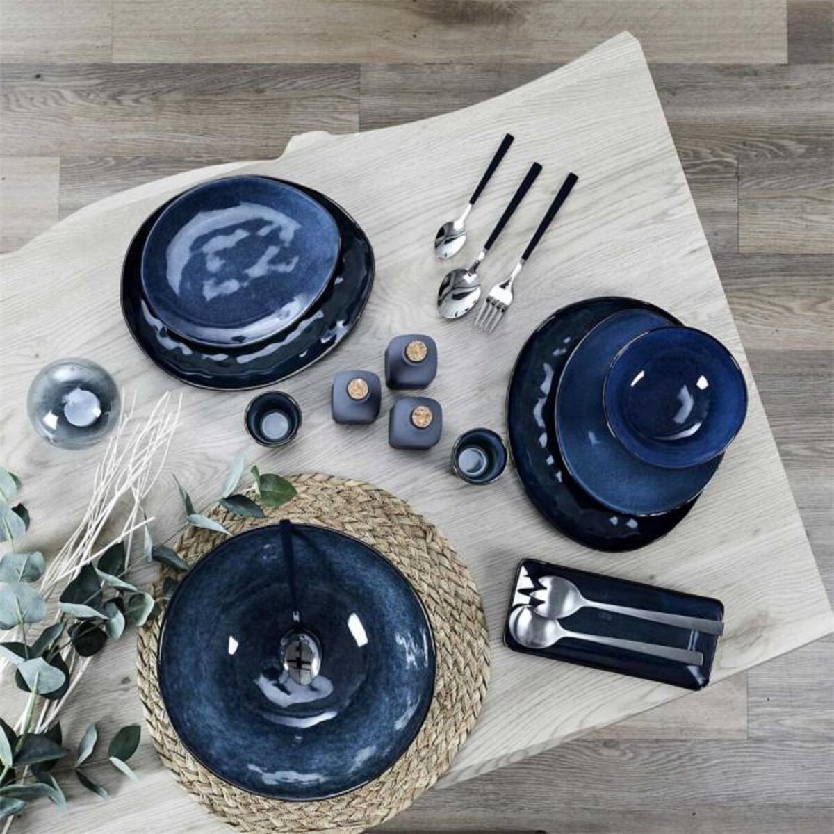 Paris Prix Lot de 6 Assiettes à Dessert  Au Grès  22cm Bleu