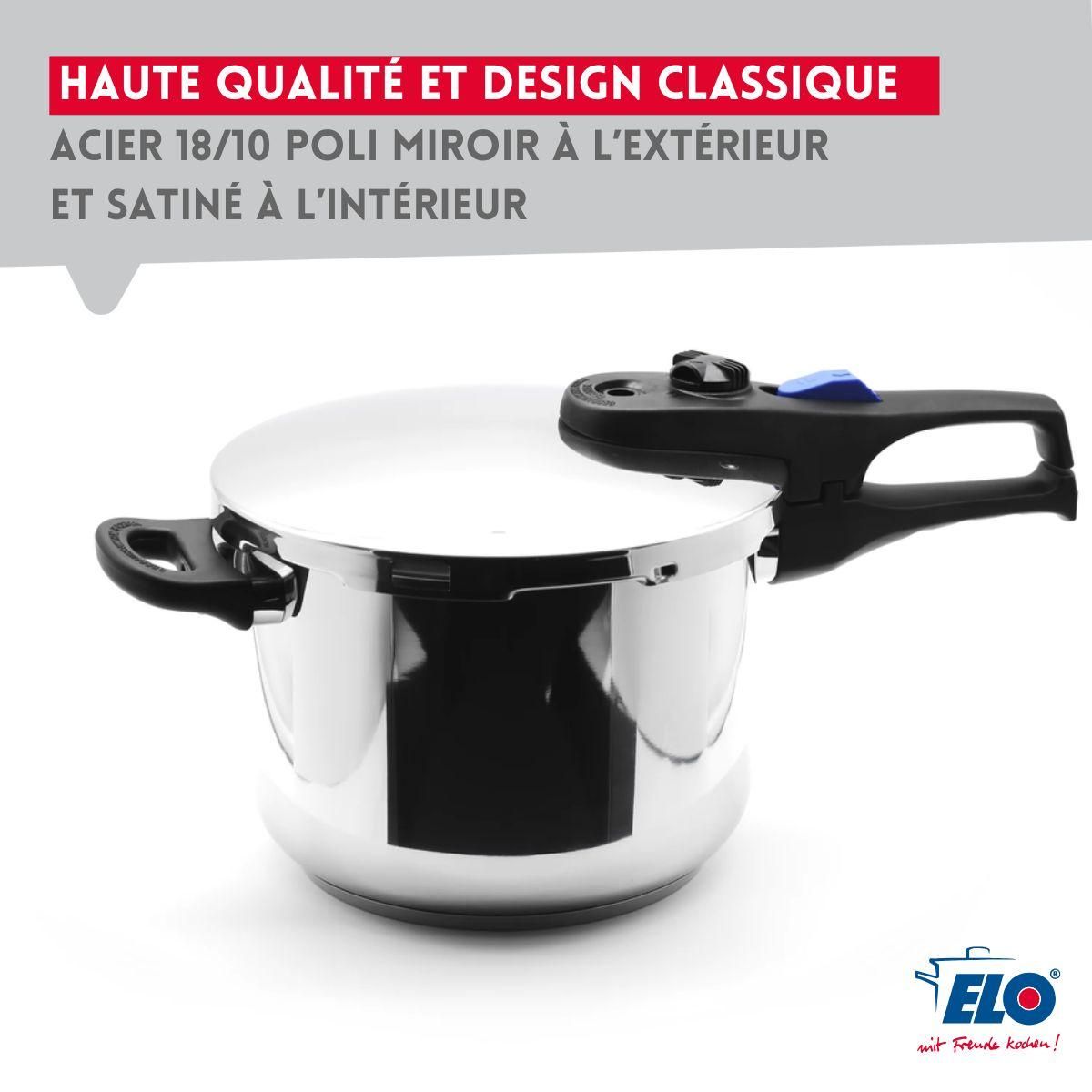 ELO Autocuiseur vapeur en acier inoxydable 18/10 22 cm 3 à 6 litres Elo Praktika Plus XL