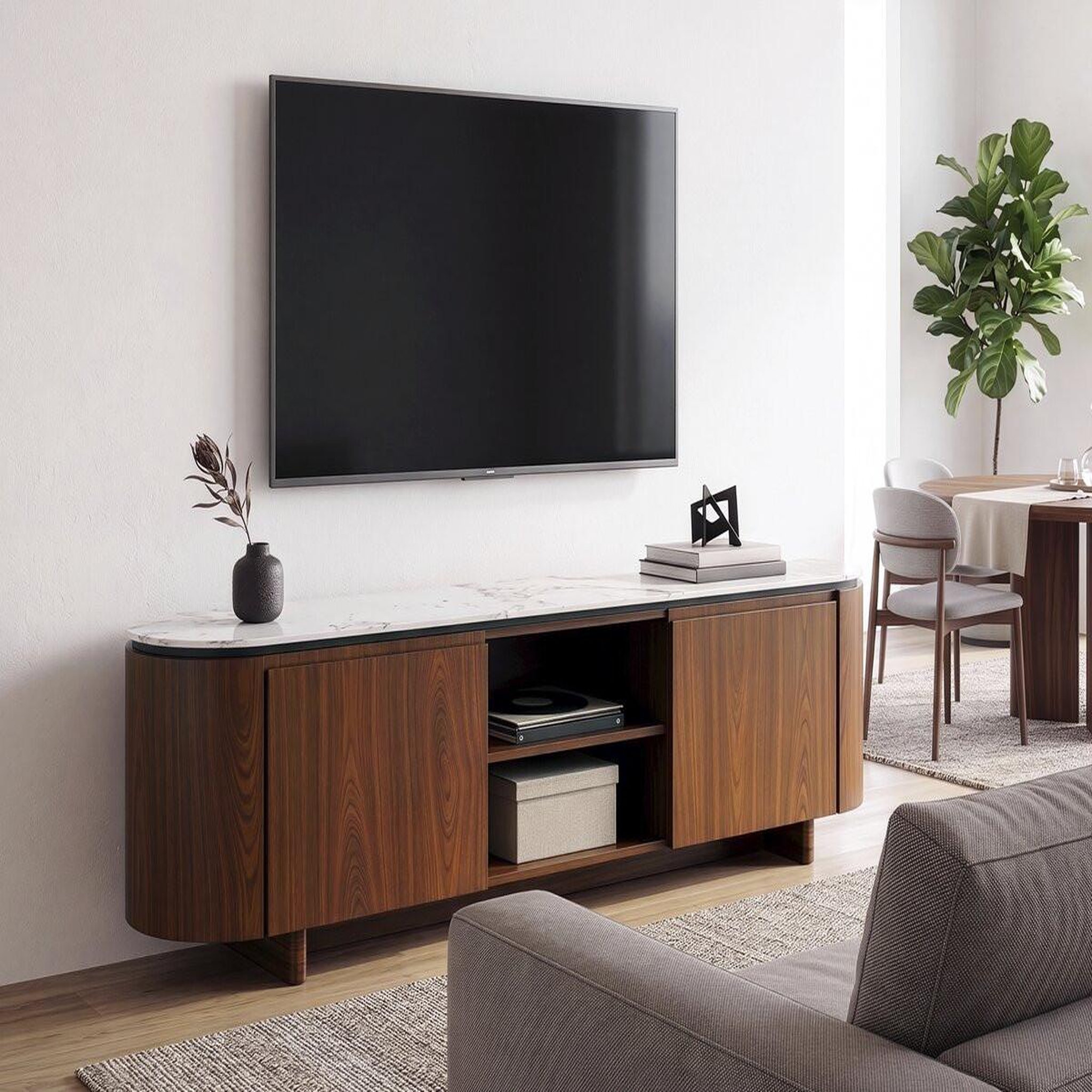 Voir la diapositive 2 : Habitat et Jardin Meuble tv en bois avec plateau en céramique  stonea  - 200 x 40 x 55 cm - marron