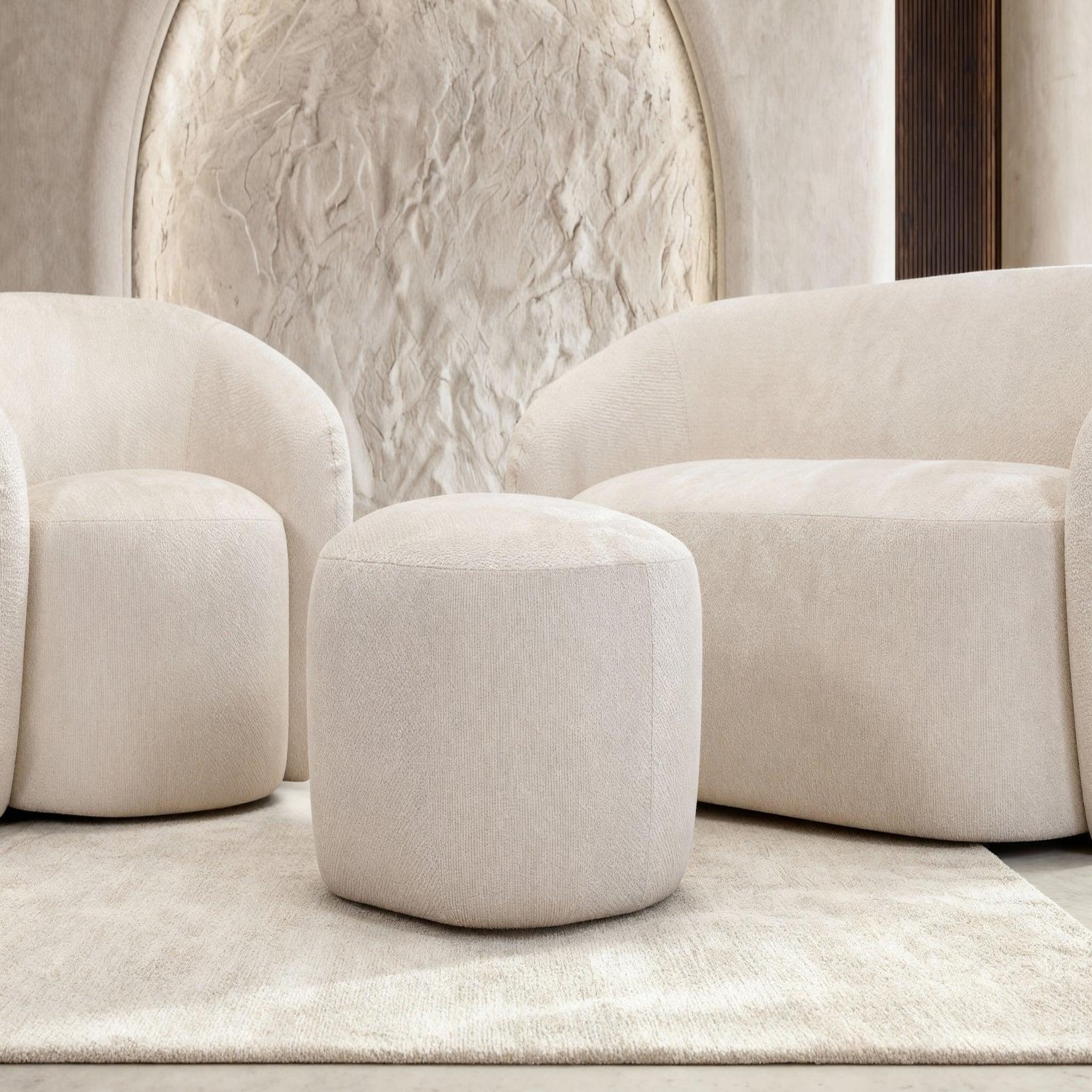 Voir la diapositive 4 : CASANOVA PARIS Aurelie - pack canapé droit 2 places + fauteuil + pouf tissu