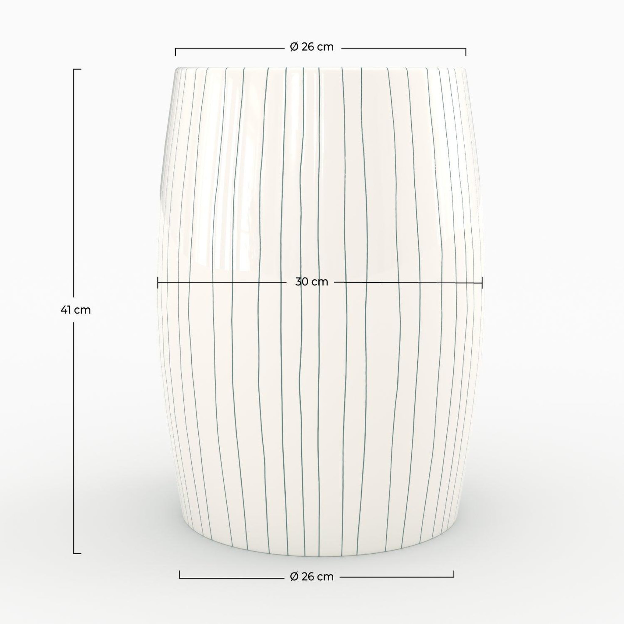 Voir la diapositive 4 : MAISON PAVANE Table d'appoint ronde en métal blanc rayé d26 cm-nello