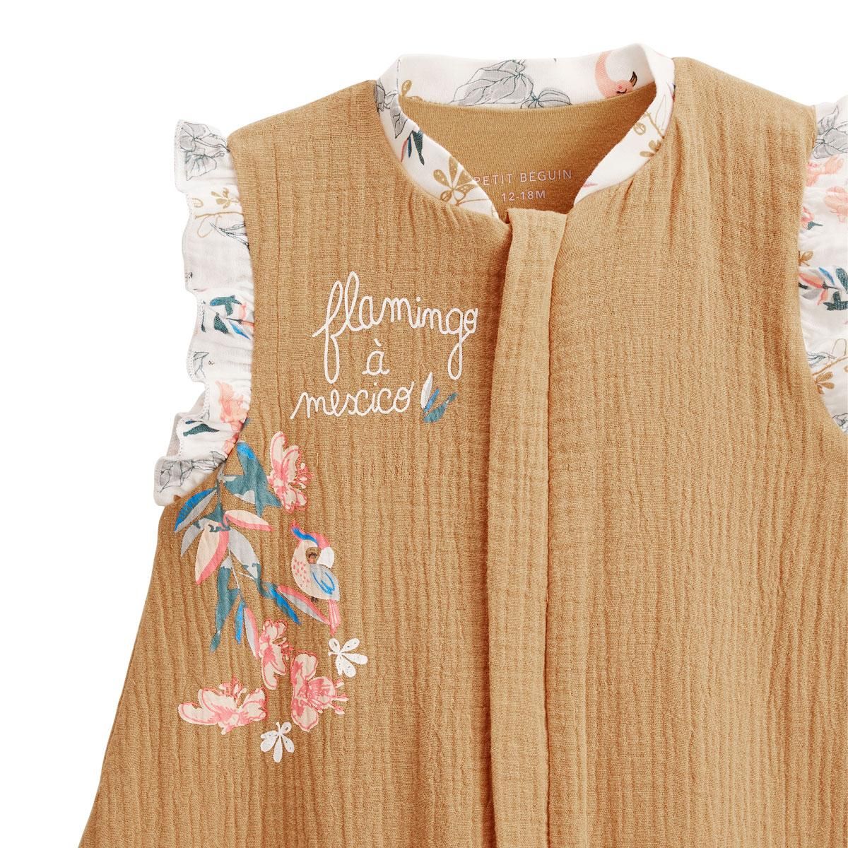 Petit Béguin Turbulette d'été en gaze de coton avec pieds retroussables Flamingo