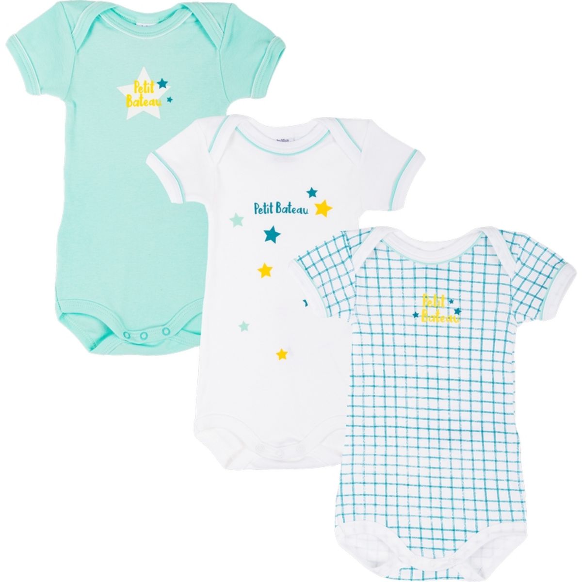 PETIT BATEAU Lot de 3 bodies manches courtes bébé