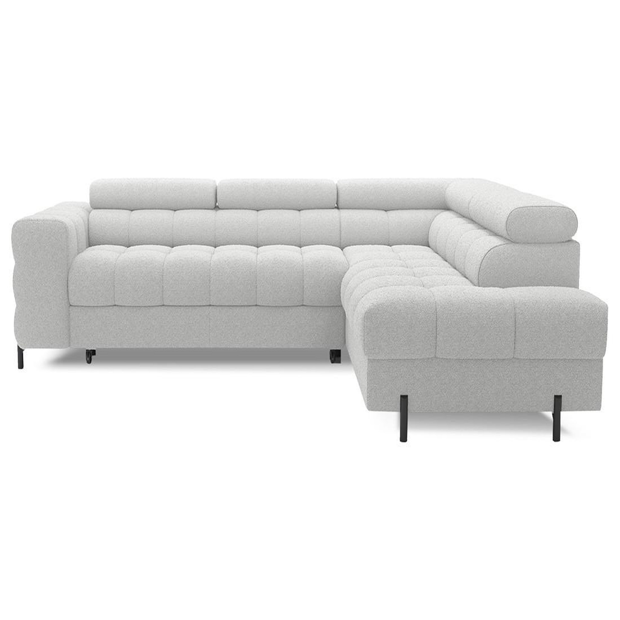 Voir la diapositive 1 : BEST MOBILIER Elisa - canapé d'angle droit 5 places convertible avec coffre et têtières réglables en tissu bouclette