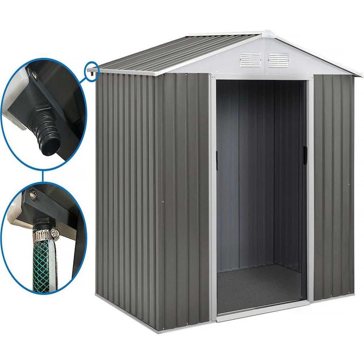 Habitat et Jardin Abri jardin métal  Dallas   - 5,29 m² avec gouttière - Taupe