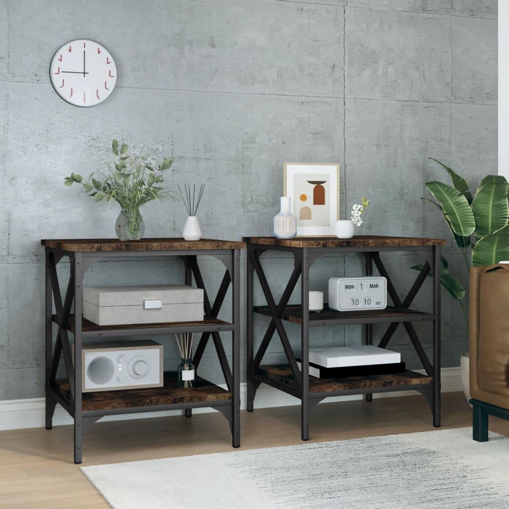 Voir la diapositive 1 : VIDAXL Tables d'appoint 2 pcs Chene fume 40x42x50 cm Bois d'ingenierie