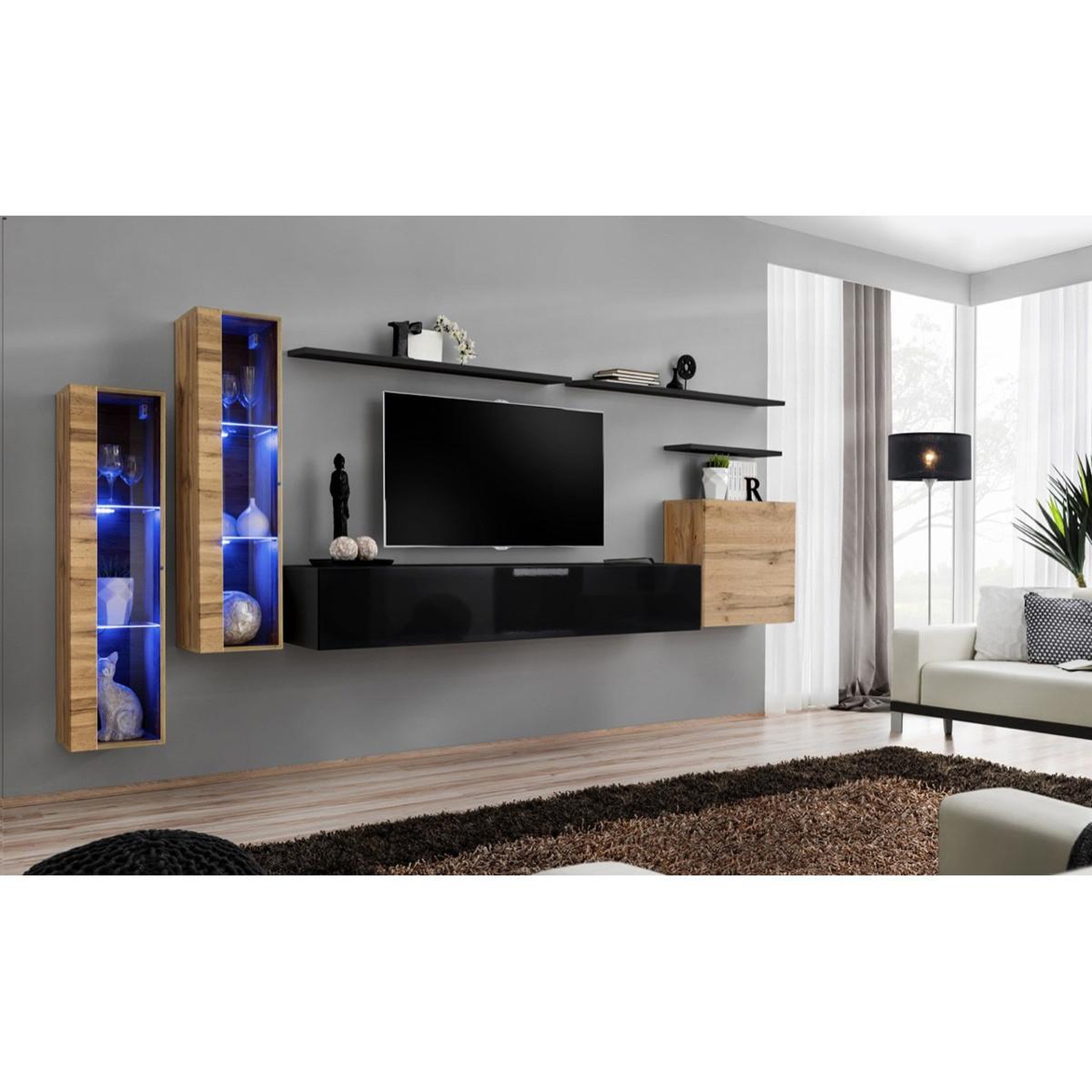 Voir la diapositive 2 : Paris Prix Meuble tv mural design  switch xi  330cm naturel & noir