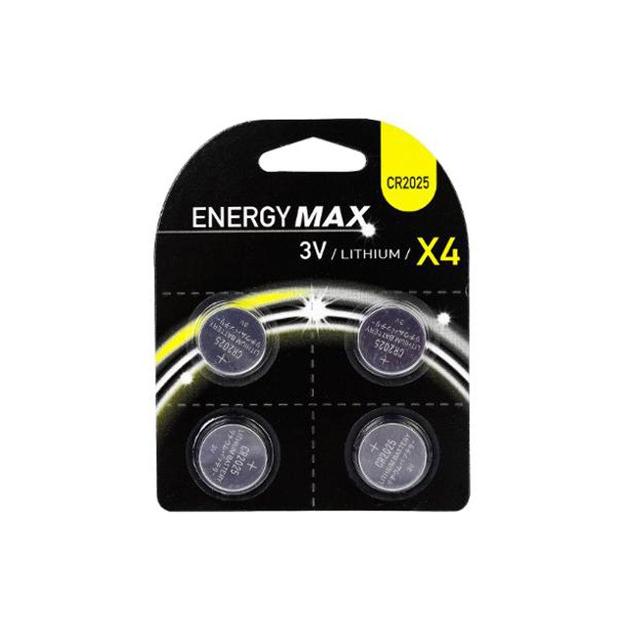 ENERGY MAX Lot de 4 Piles CR2025  Alcaline  1cm Jaune