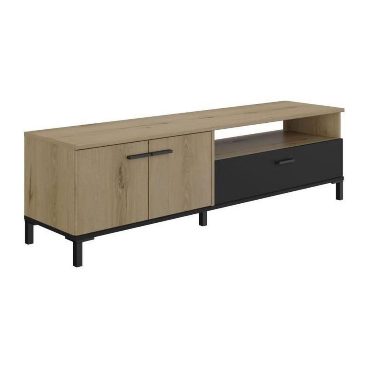 GAMI Banc TV - TRUST - Chene / Noir - 2 portes - 1 tiroir - 140 x 40 x 47 cm - GAMI