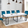 Voir la diapositive 2 : ID MARKET Table console extensible 10 personnes 235 cm plateau effet marbre blanc ALASKA