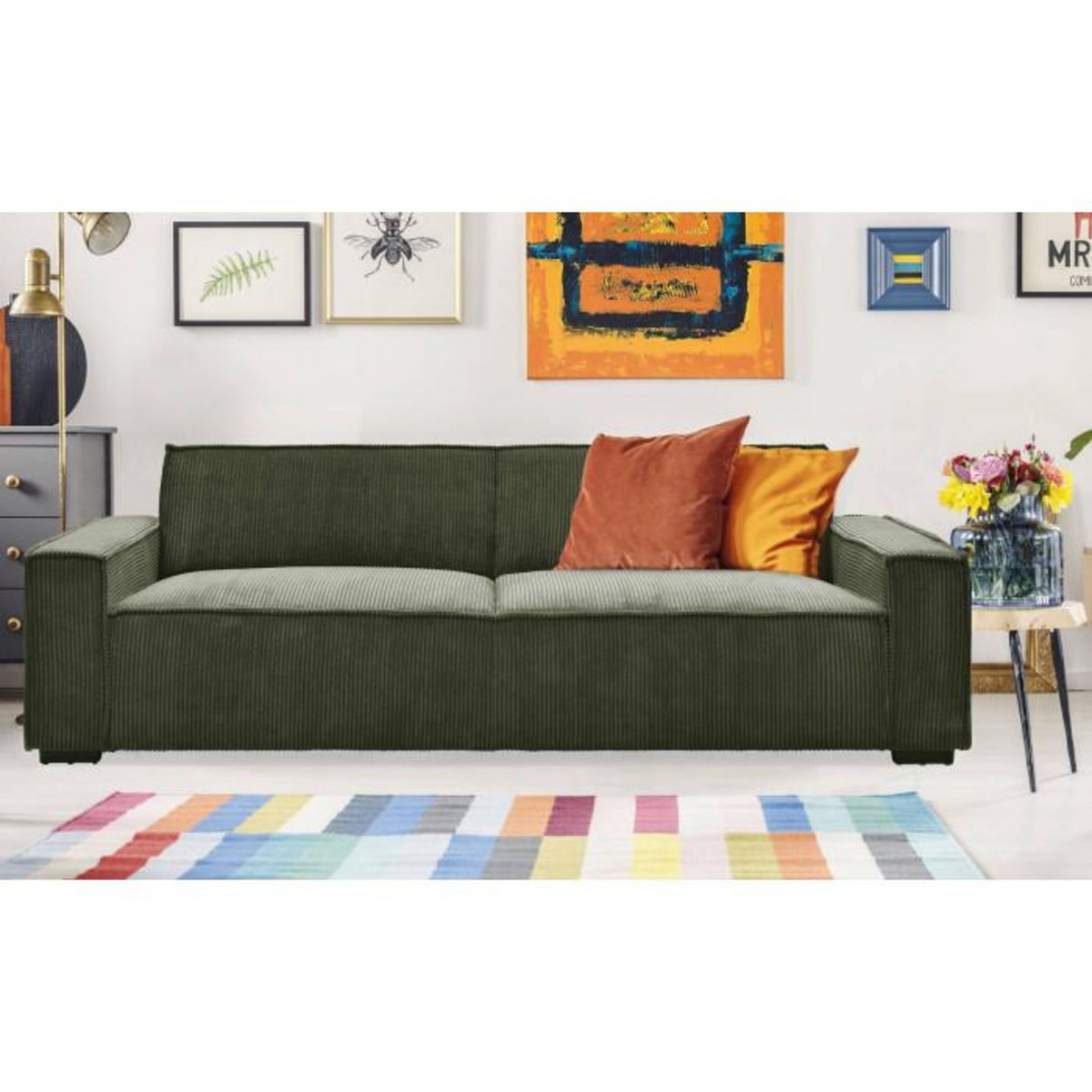 Paris Prix Canapé Convertible 3 Places Velours  Dudley  230cm Vert