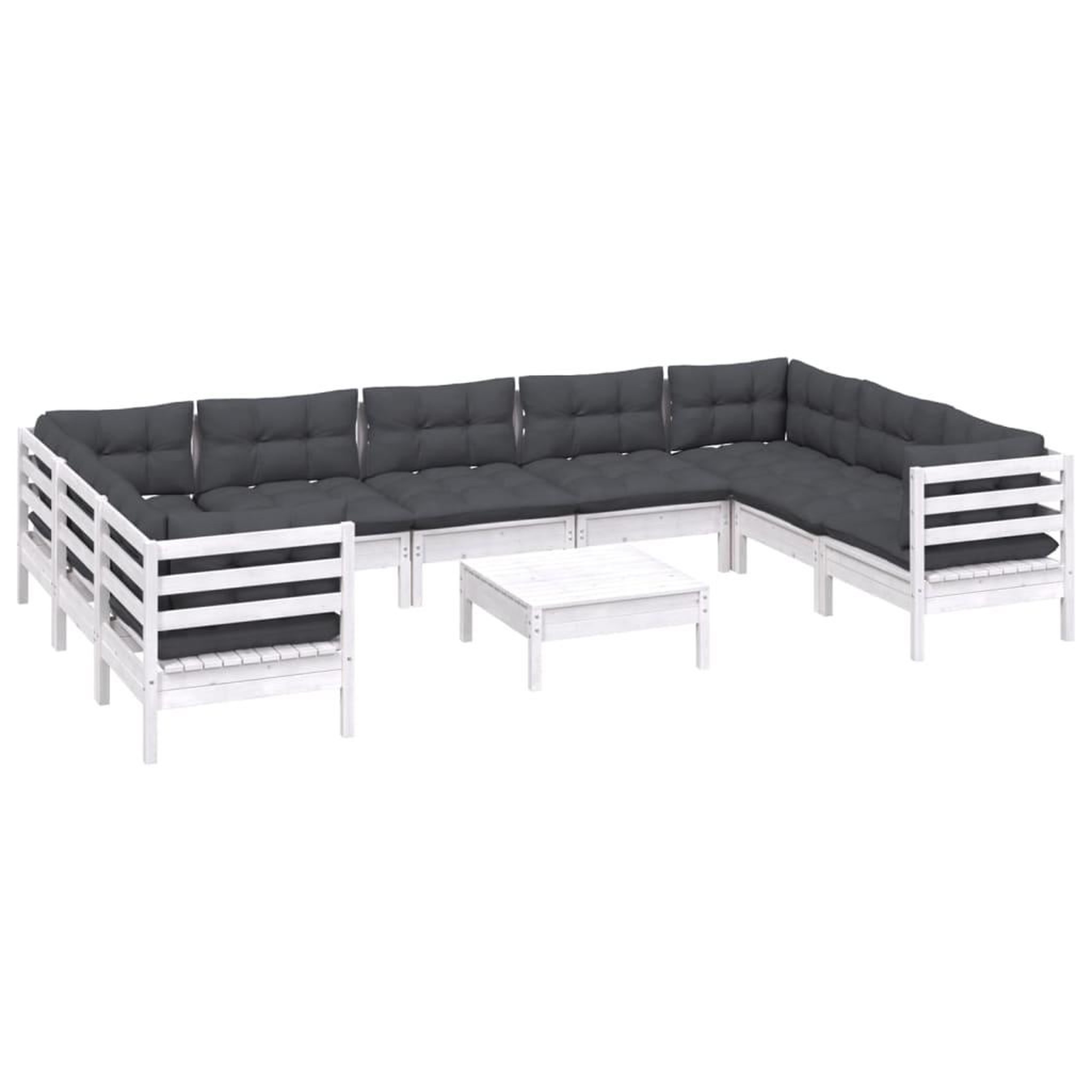 Voir la diapositive 3 : VIDAXL Salon de jardin 10 pcs avec coussins blanc bois de pin