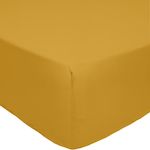 Home collection Drap housse, bonnet 30cm 100% percale de coton 80fils. Coloris disponibles : Jaune, Orange, Bleu, Noir