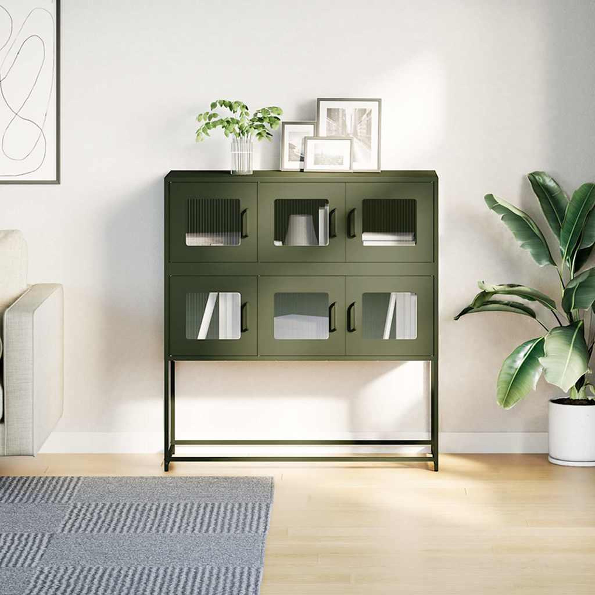 Voir la diapositive 4 : VIDAXL Buffet vert olive 100,5x39x107 cm acier lamine a froid