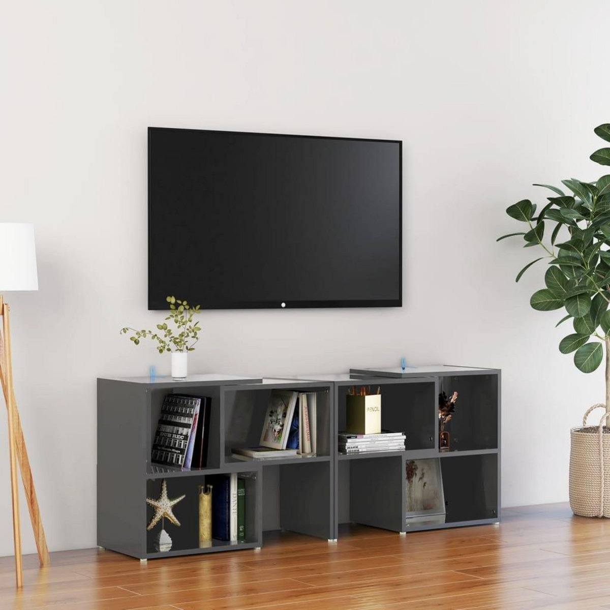VIDAXL Meuble TV Gris brillant 104x30x52 cm Bois d'ingenierie