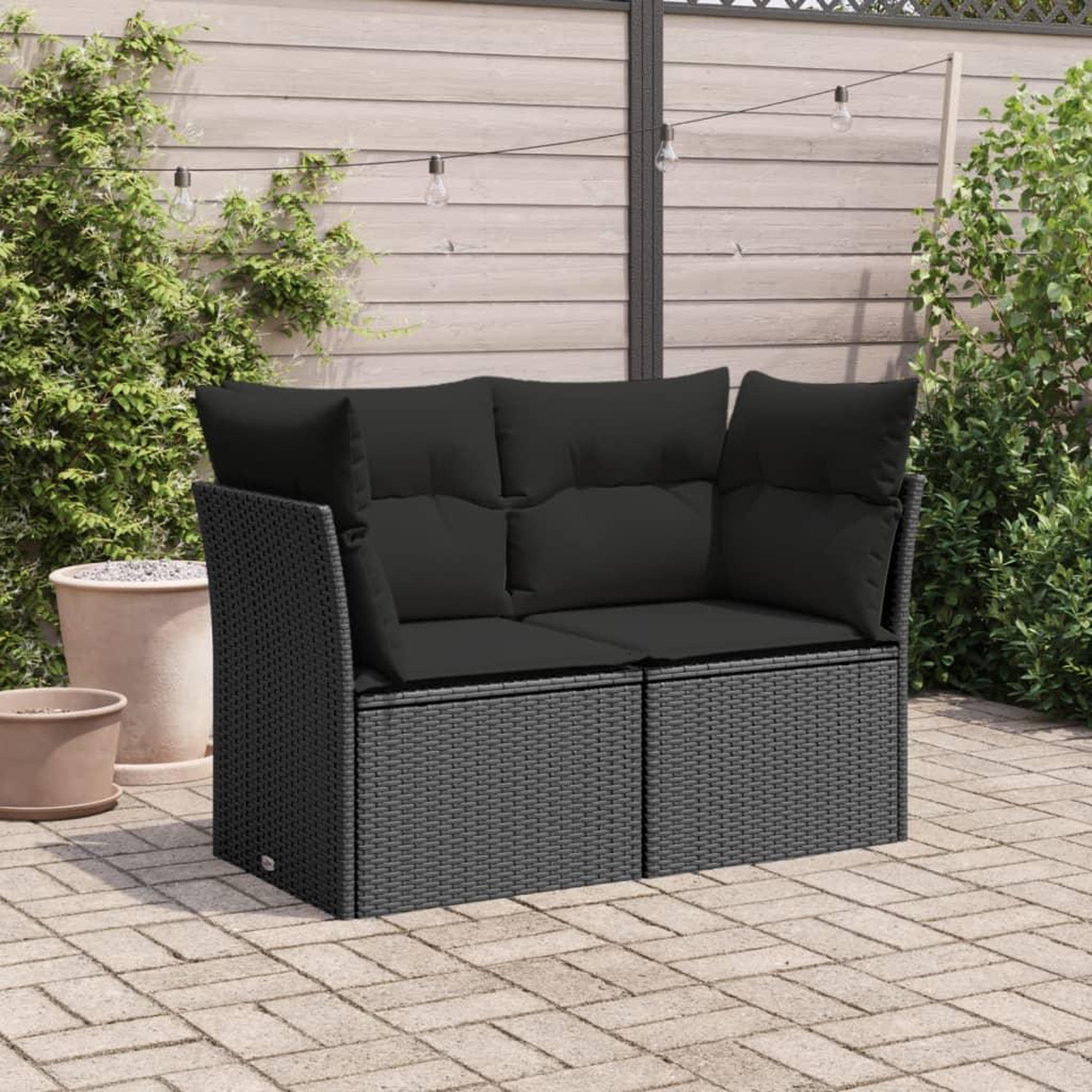 Voir la diapositive 3 : VIDAXL Canape de jardin avec coussins 2 places noir resine tressee