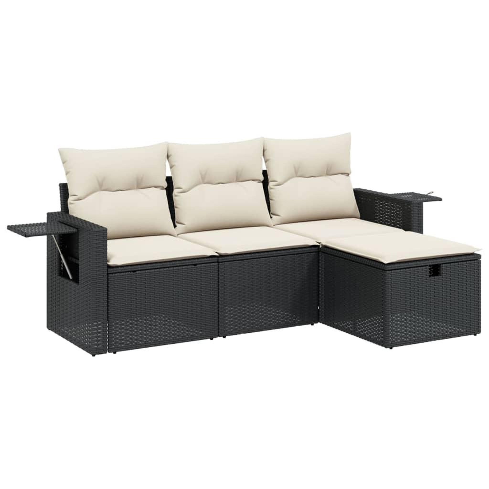 Voir la diapositive 2 : VIDAXL Salon de jardin 4 pcs avec coussins noir resine tressee