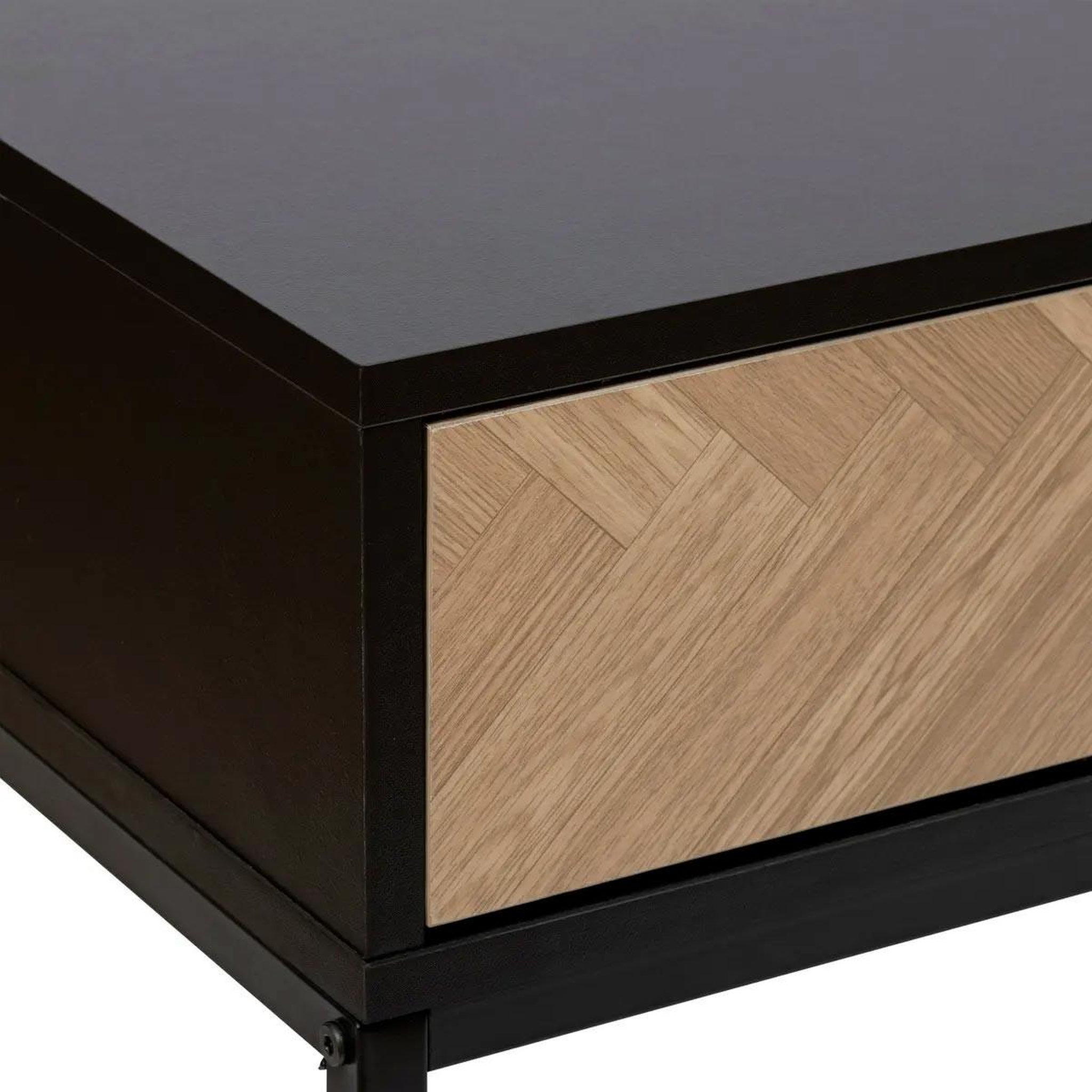 Voir la diapositive 3 : FIVE Console 2 tiroirs  chevrons  110cm naturel & noir