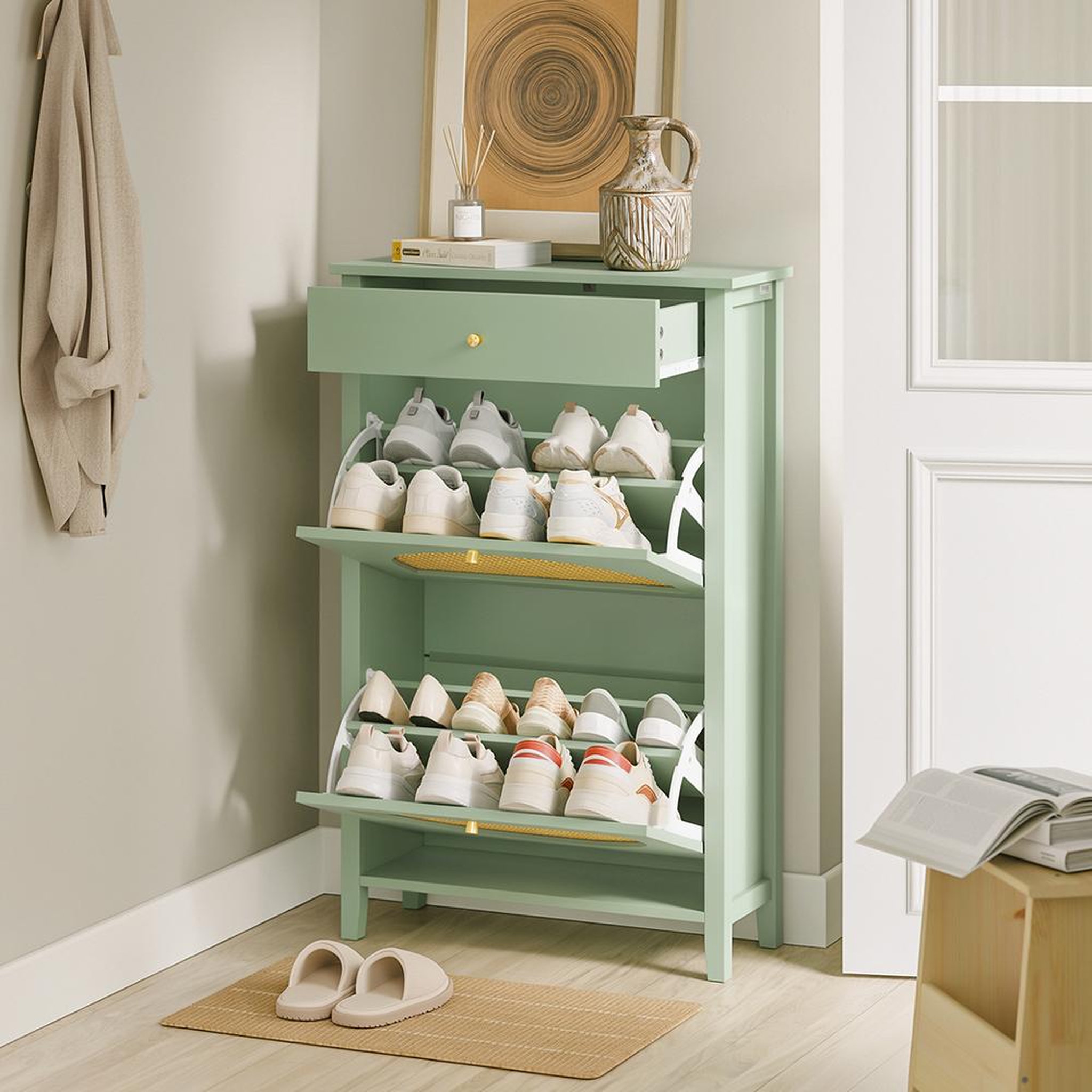 Voir la diapositive 4 : SOBUY Armoire à chaussures Vert 62x25x97cm FSR223-GR