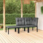 VIDAXL Salon de jardin 3 pcs noir et gris resine tressee