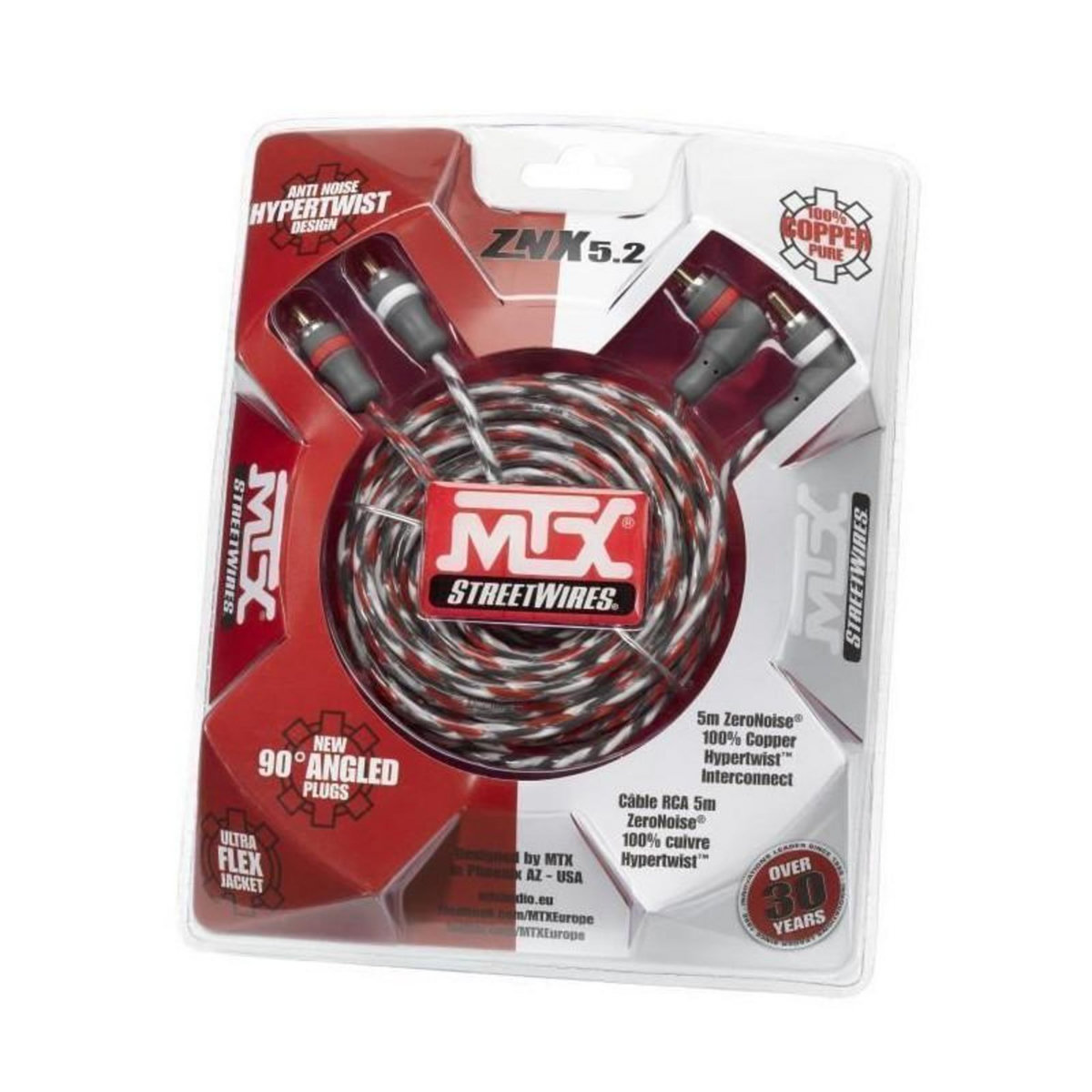 MTX AUDIO MTX Cable RCA StreetWires ZNX5.2 5 m Symetrique 100% Cuivre ZeroNoise
