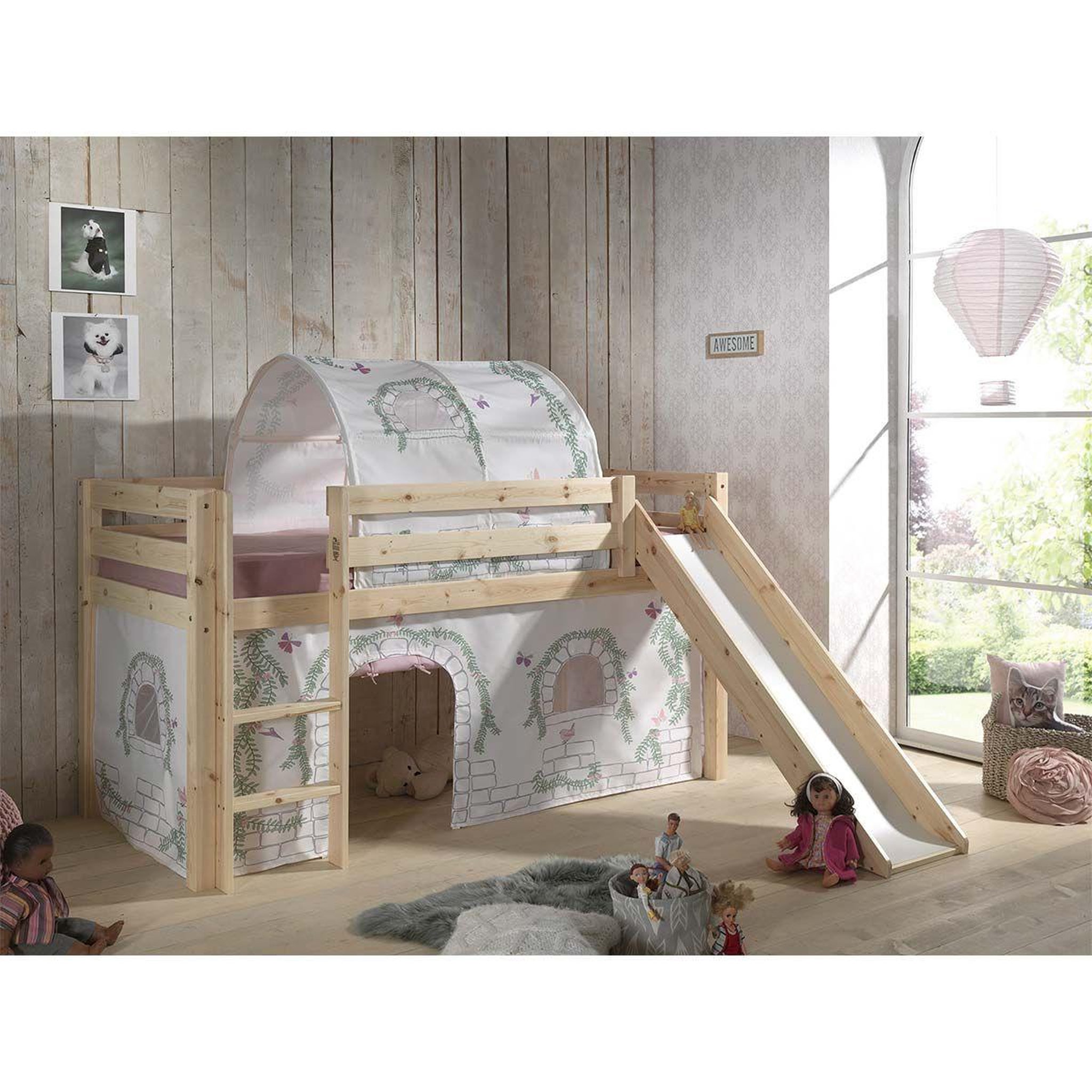 Voir la diapositive 6 : Paris Prix Pack - lit enfant toboggan, tente & tunnel  pino birdy  naturel