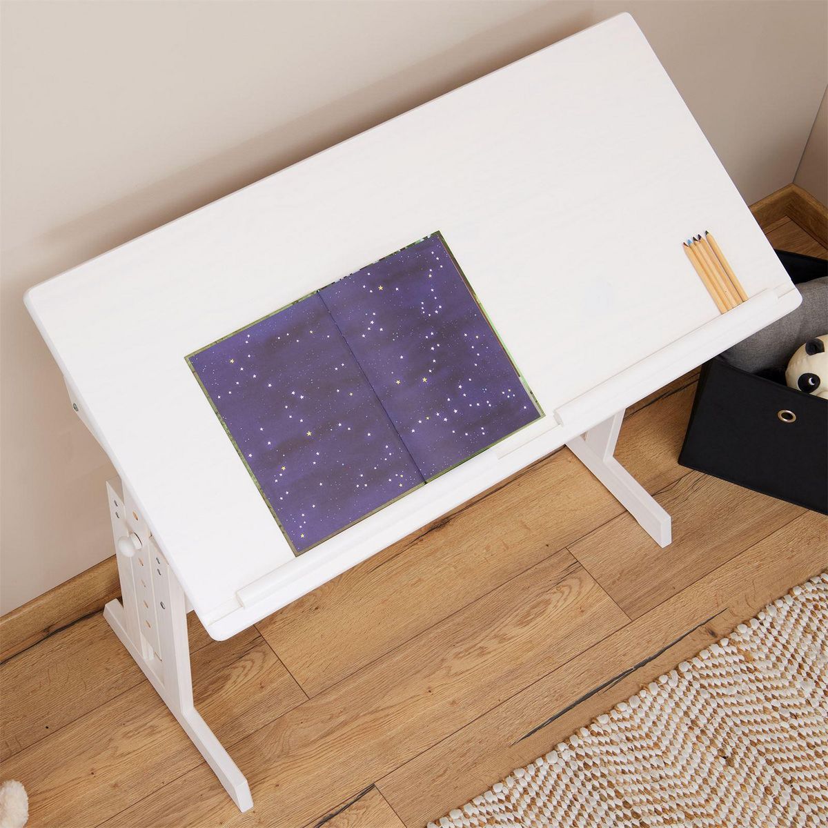 IDIMEX Bureau enfant OLIVIA, en pin massif, réglable en hauteur et plateau inclinable