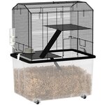 PAWHUT Cage rongeur hamster 3 étages - roulettes, plateforme, échelle, accessoires - PP transparent acier noir