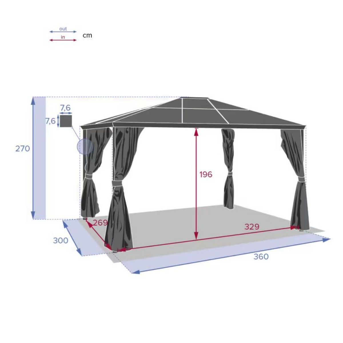 HESPERIDE Tonnelle de jardin en aluminium Belize - 3 x 3,6 m - Hespéride