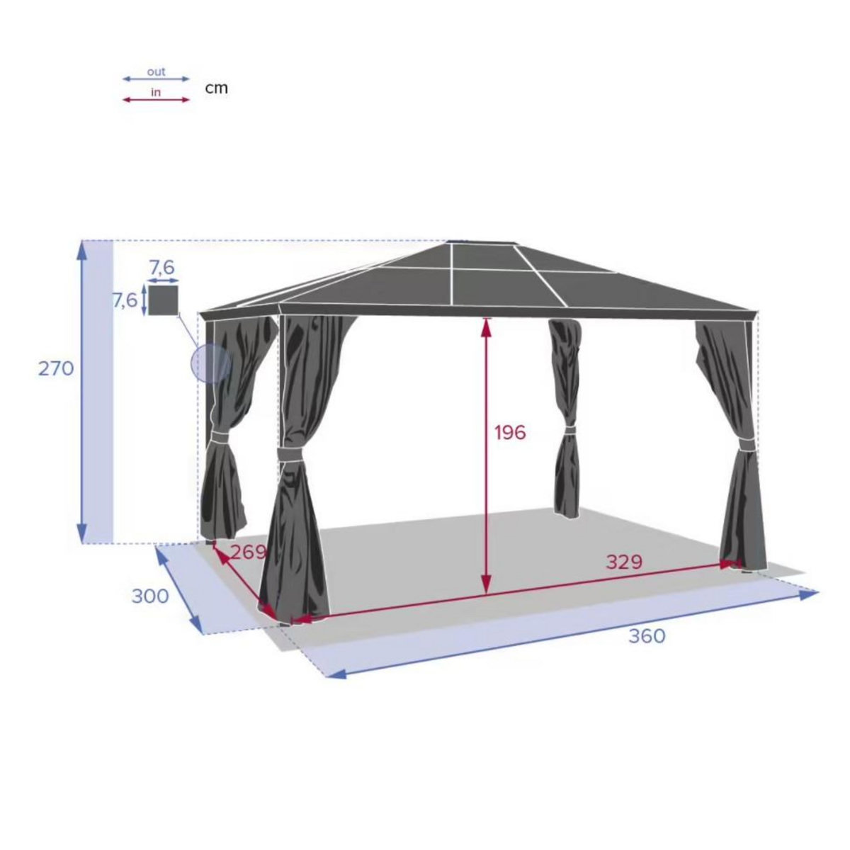 HESPERIDE Tonnelle de jardin en aluminium Belize - 3 x 3,6 m - Hespéride