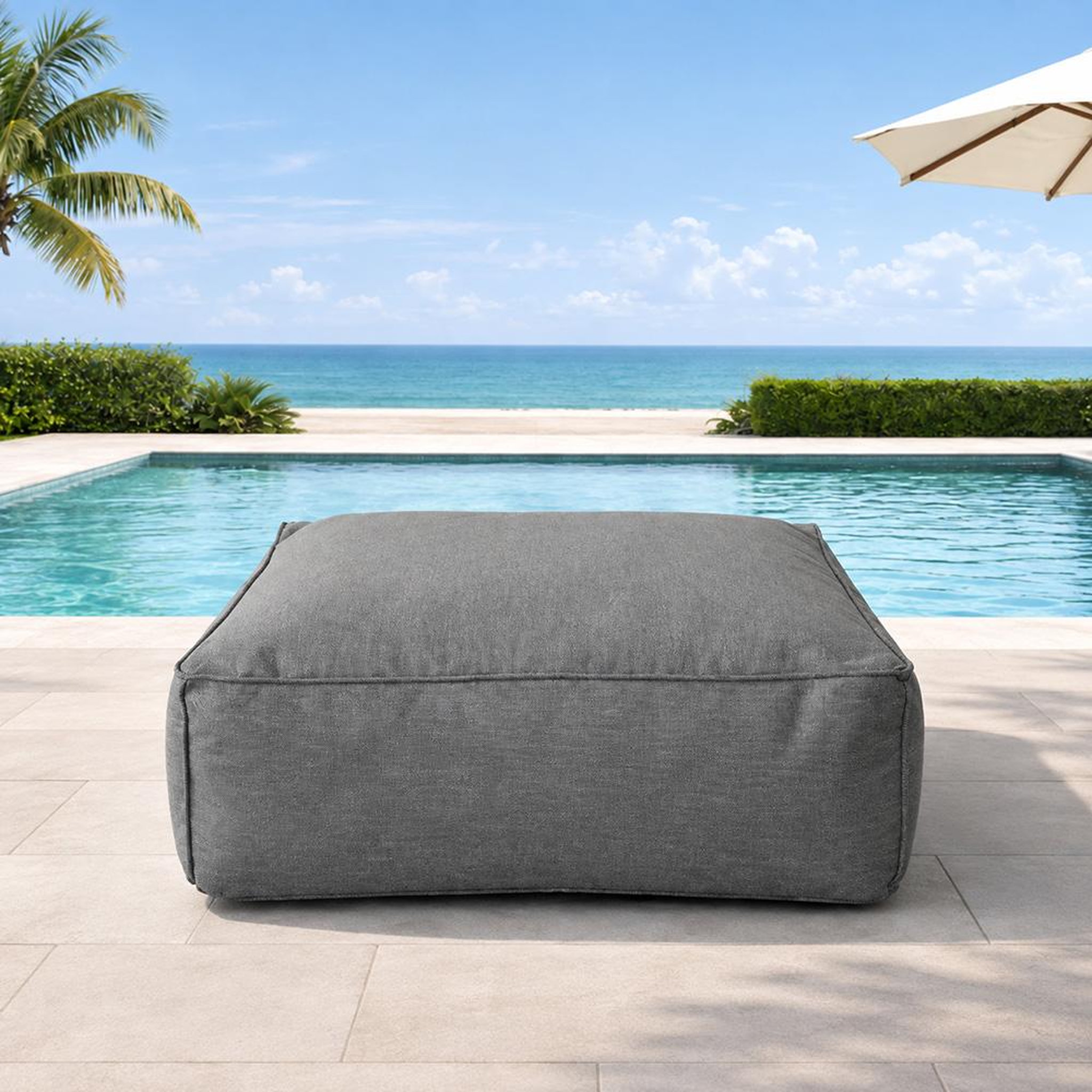 Voir la diapositive 4 : CONCEPT USINE Pouf d'extérieur gris tissu déperlant – 85x85x30 cm praiano
