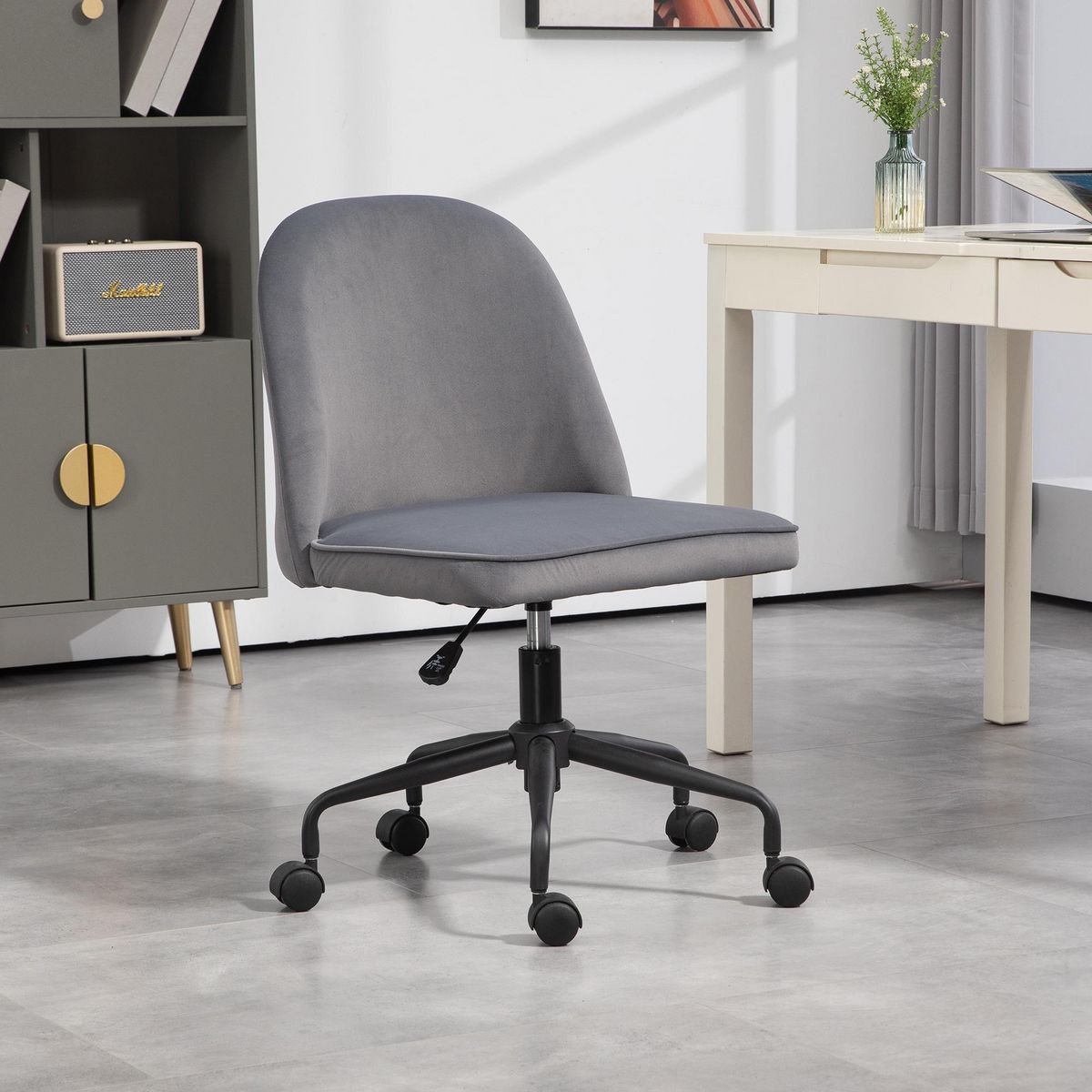 HOMCOM Chaise de bureau design réglable fonction bascule verrouillable aspect velours gris
