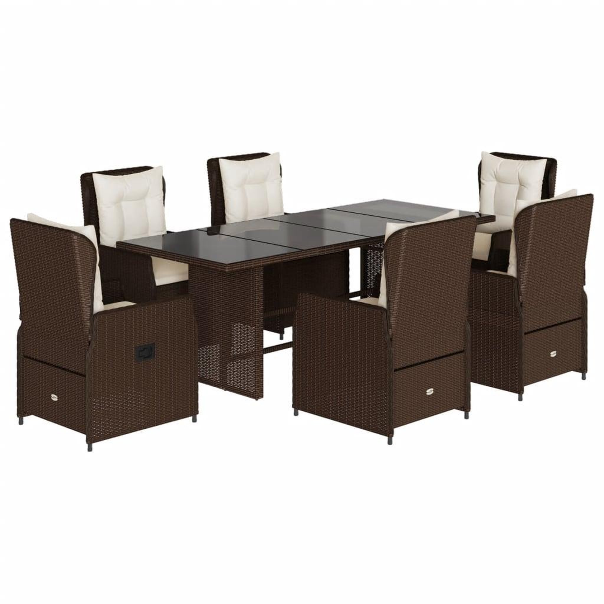 Voir la diapositive 2 : VIDAXL Ensemble a manger de jardin et coussins 7 pcs marron rotin