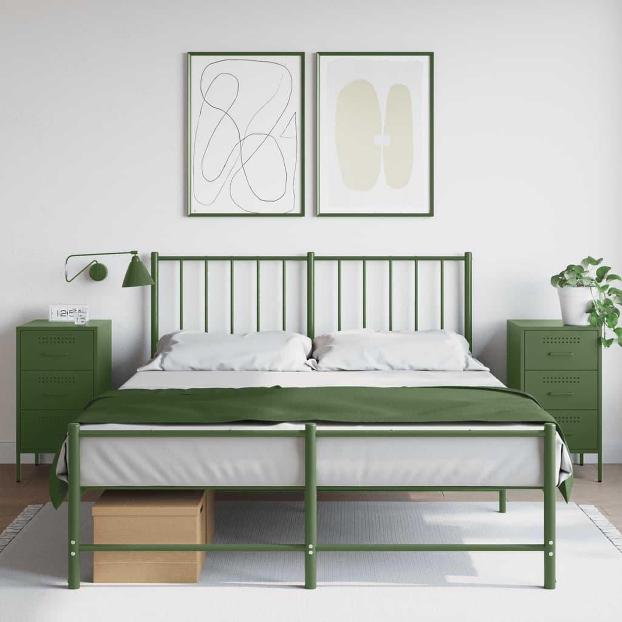 VIDAXL Tables de chevet 2 pcs vert olive 36x39x68 cm acier
