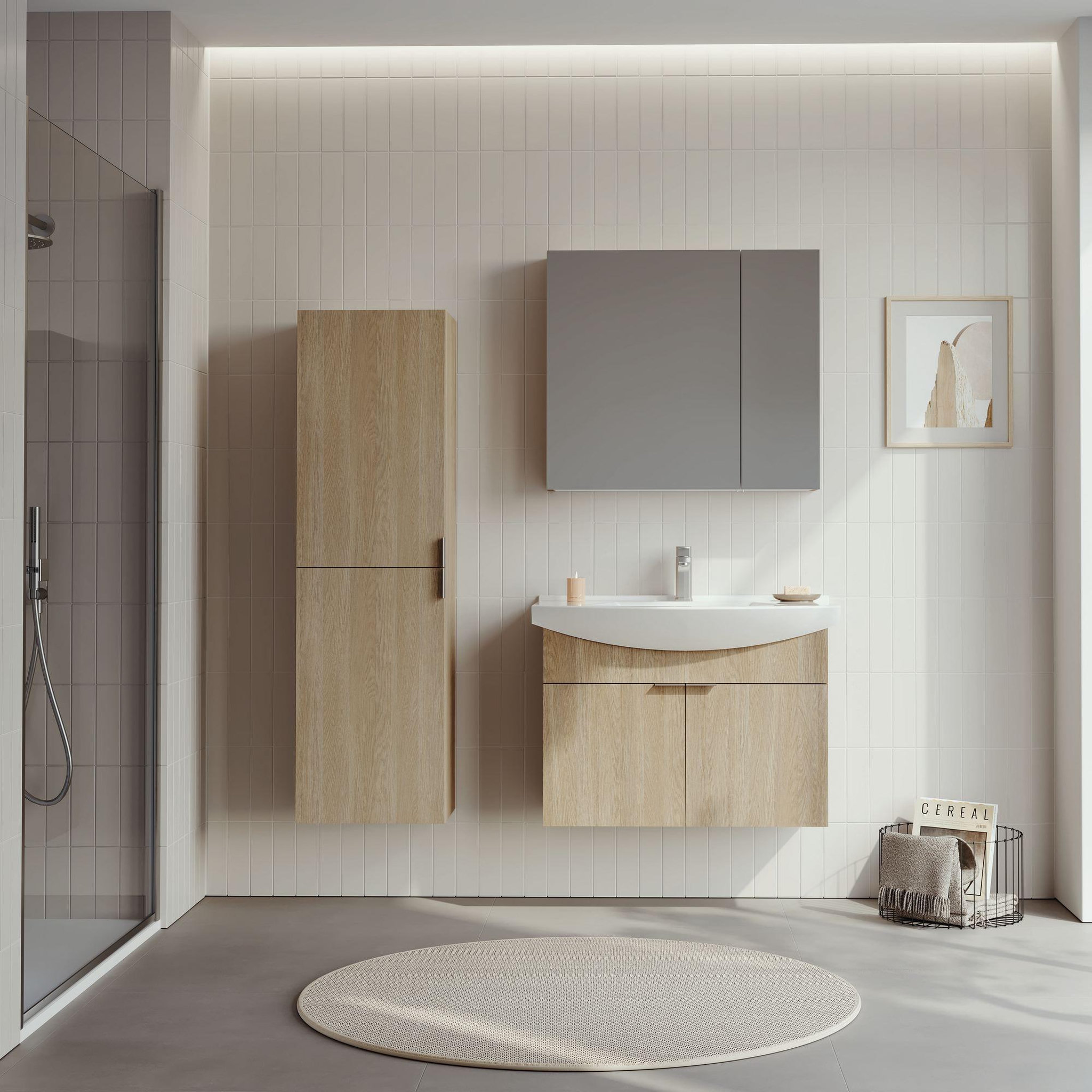 Voir la diapositive 4 : Habitat et Jardin Meuble avec simple vasque et miroir  Purus 80  - 80 x 50 x 58 cm - Oak