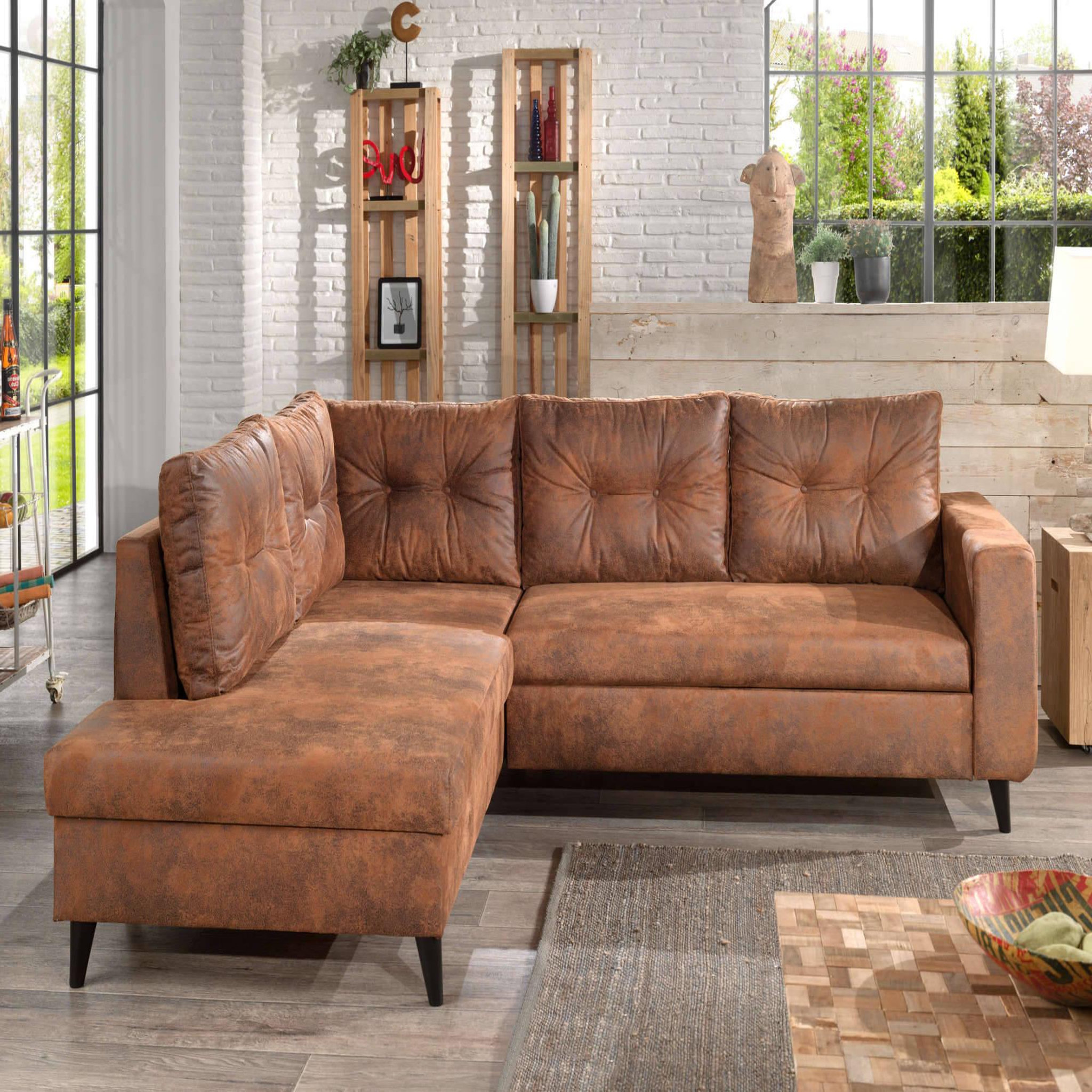 Voir la diapositive 2 : BEST MOBILIER Nordic - canapé d'angle gauche - 5 places - convertible - industriel vintage