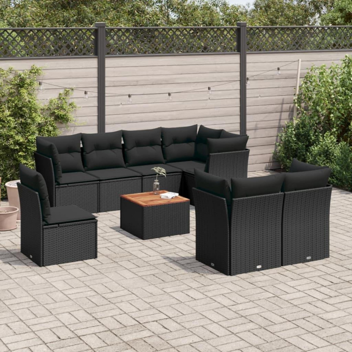 VIDAXL Salon de jardin 9 pcs avec coussins noir resine tressee