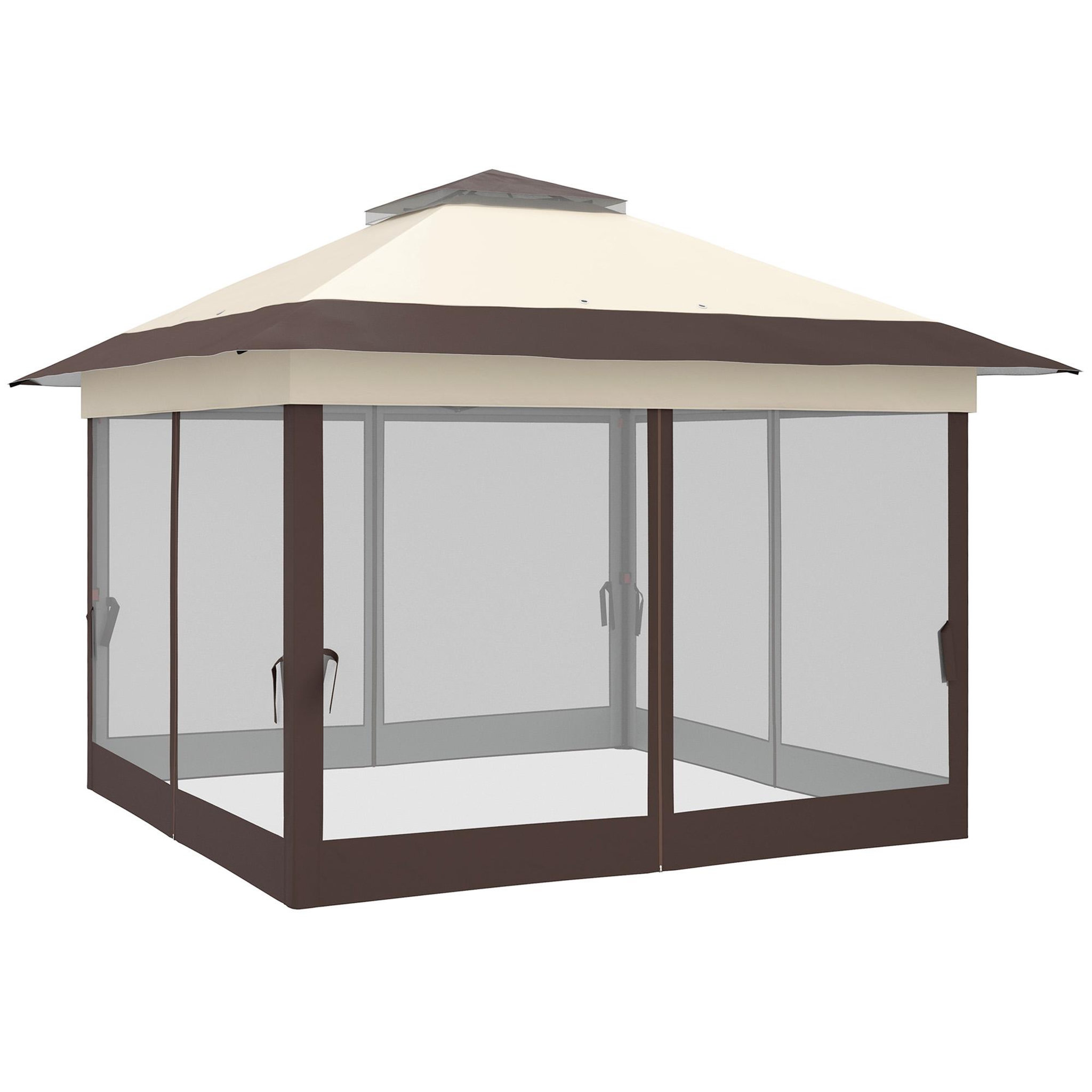 Voir la diapositive 5 : OUTSUNNY Tonnelle barnum de jardin pop-up pliant 3,64L x 3,64l x 2,98H m acier polyester moustiquaires + sac de transport à roulettes beige marron