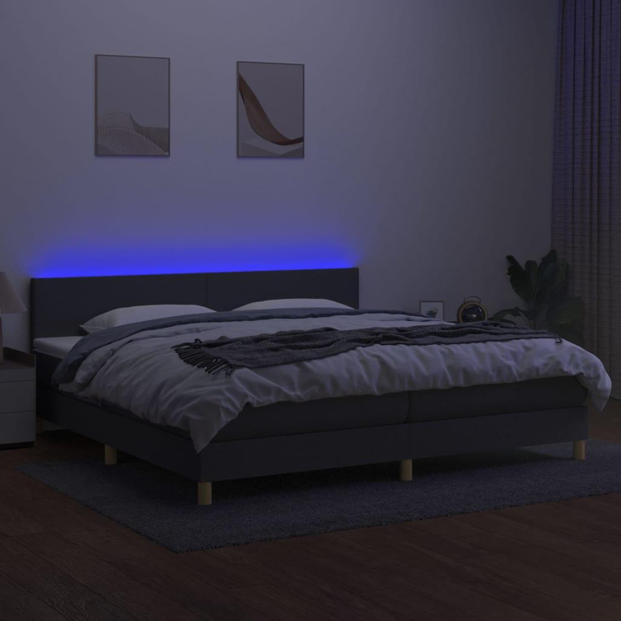 Voir la diapositive 4 : VIDAXL Sommier a lattes de lit et matelas et LED Gris fonce 200x200 cm