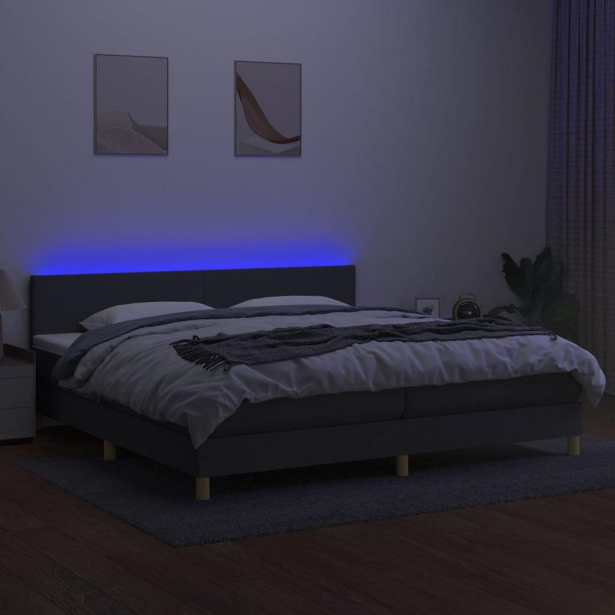 VIDAXL Sommier a lattes de lit et matelas et LED Gris fonce 200x200 cm