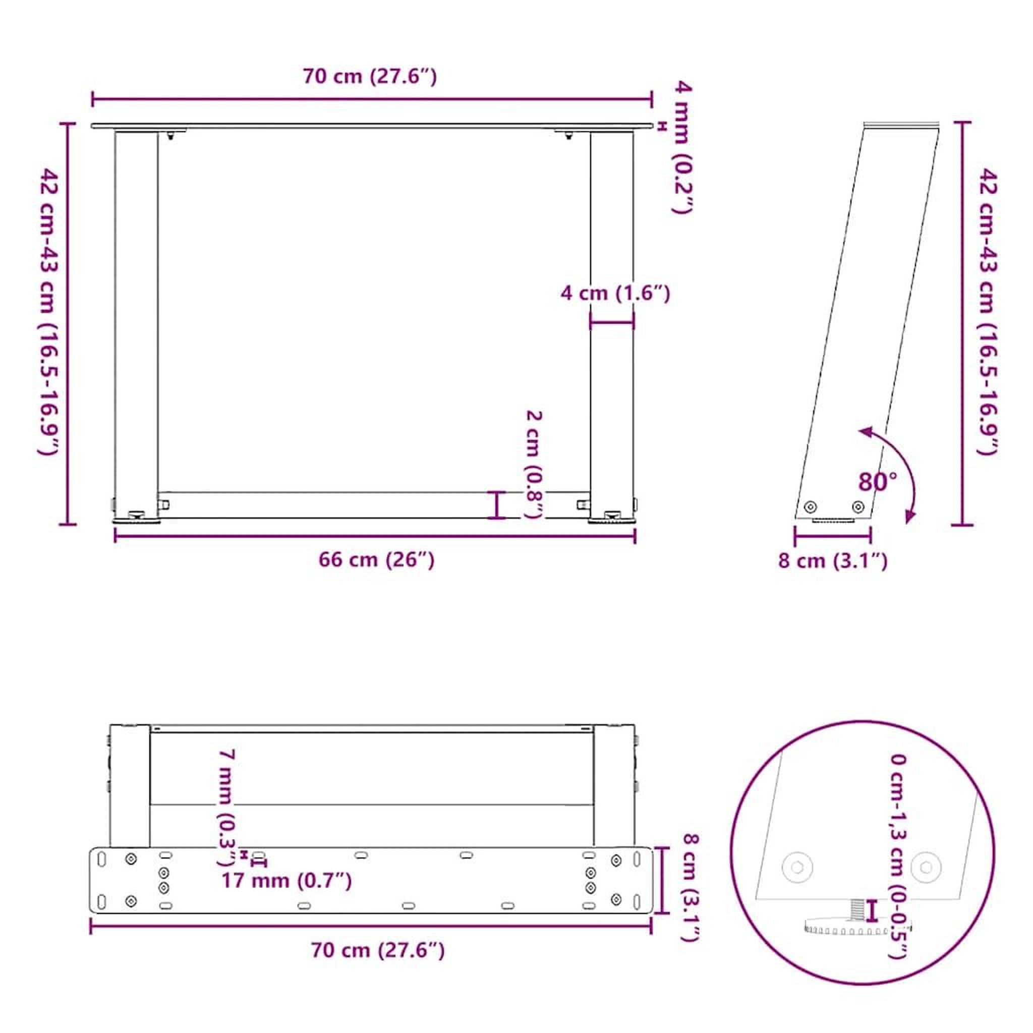 Voir la diapositive 6 : VIDAXL Pieds de table basse forme de U 2 pcs anthracite 70x(42-43) cm