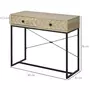 HOMCOM Table console industriel 2 tiroirs bois naturel pieds métal dim. 90 x 35 x 76 cm