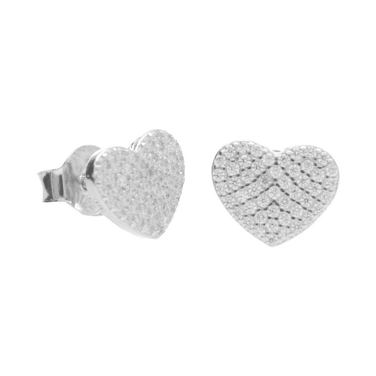 L'ATELIER D'AZUR Boucles d'Oreilles Argent 925/000 Rhodié - Coeur Pavé de Zirconiums