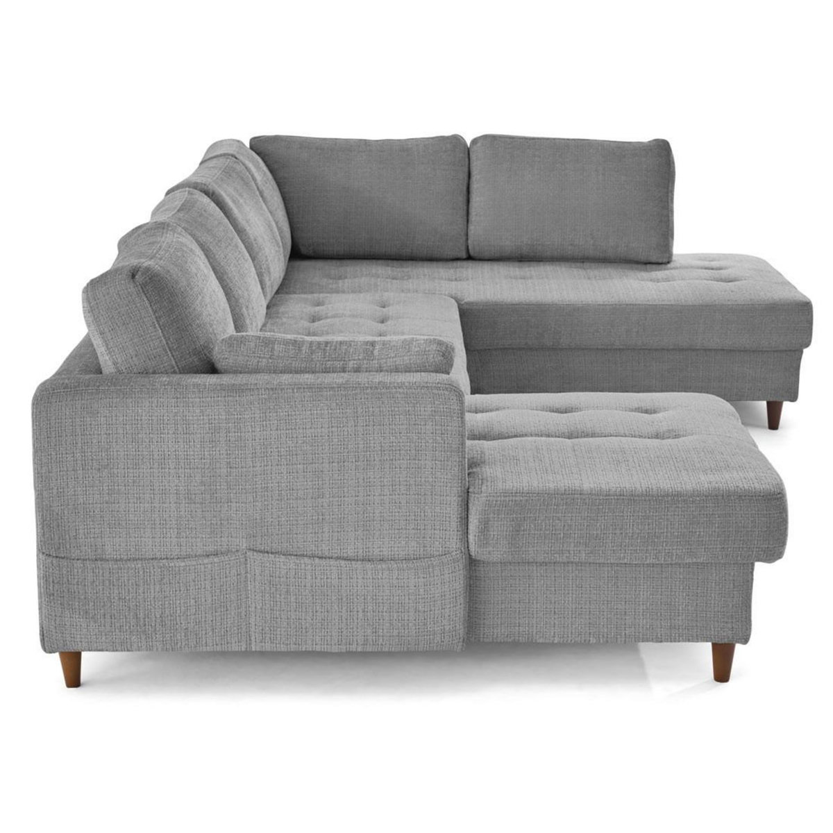 LISA DESIGN Anna - canapé panoramique d'angle droit 7 places convertible avec coffre en velours texturé