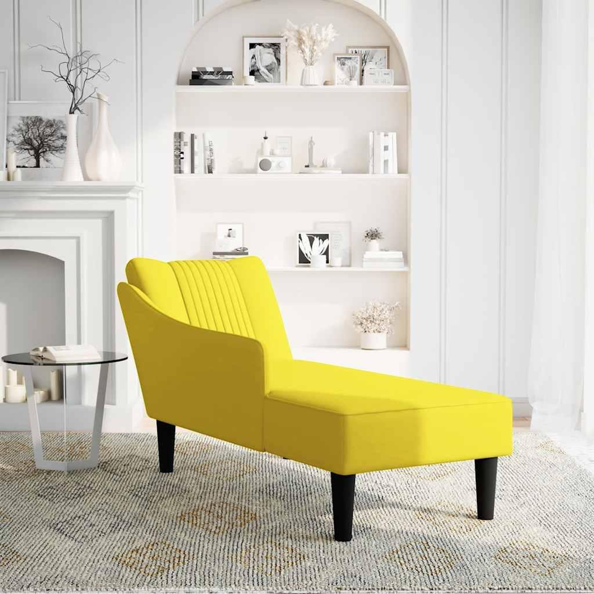 Voir la diapositive 2 : VIDAXL Fauteuil long avec accoudoir droit jaune velours