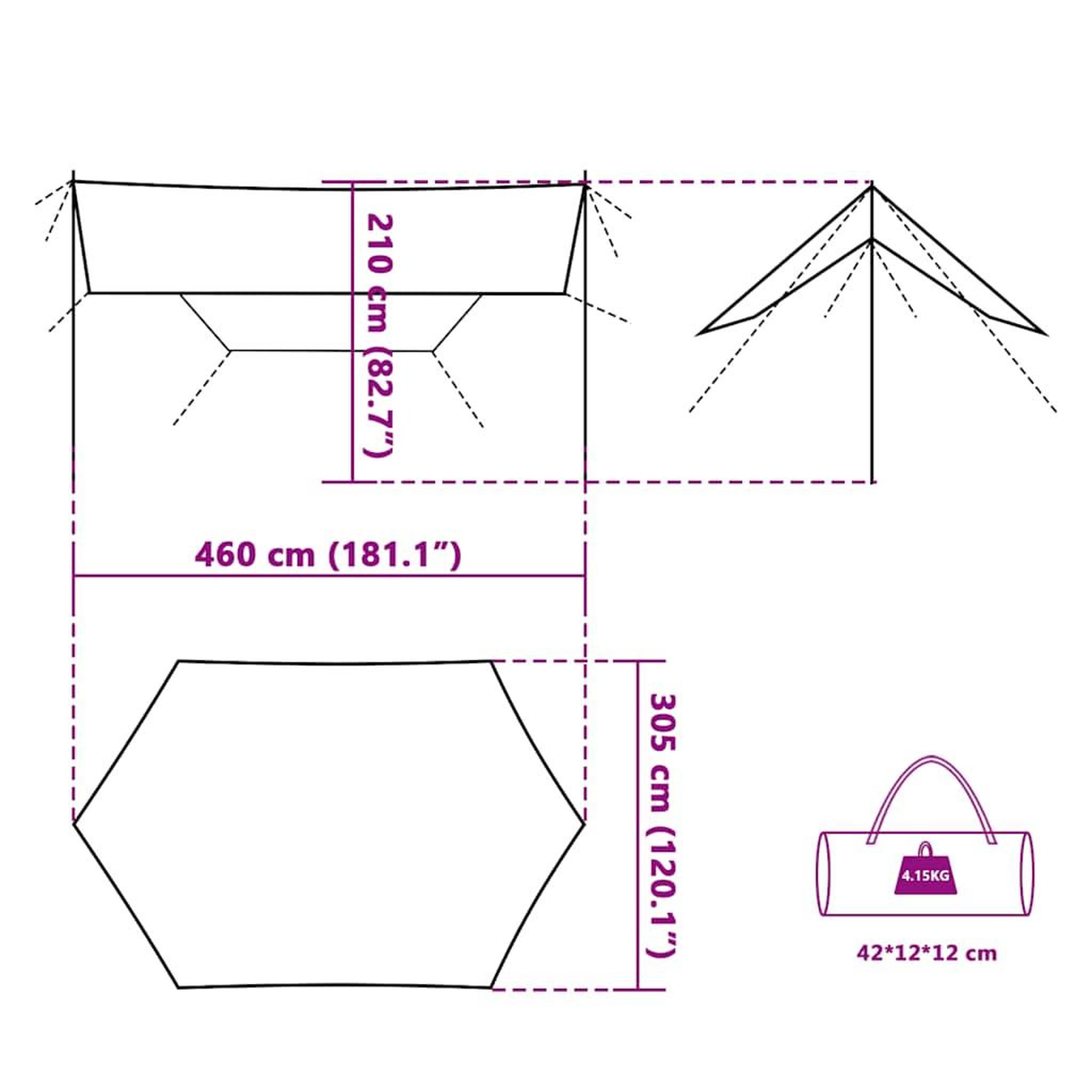 Voir la diapositive 6 : VIDAXL Bache de camping bleu 460x305x210 cm impermeable