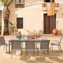 Voir la diapositive 3 : SWEEEK Table de jardin extensible aluminium + 10 assises aluminium et textilène anthracite. 8 chaises. 2 fauteuils. 10 places. 290 x 100 x 75 cm